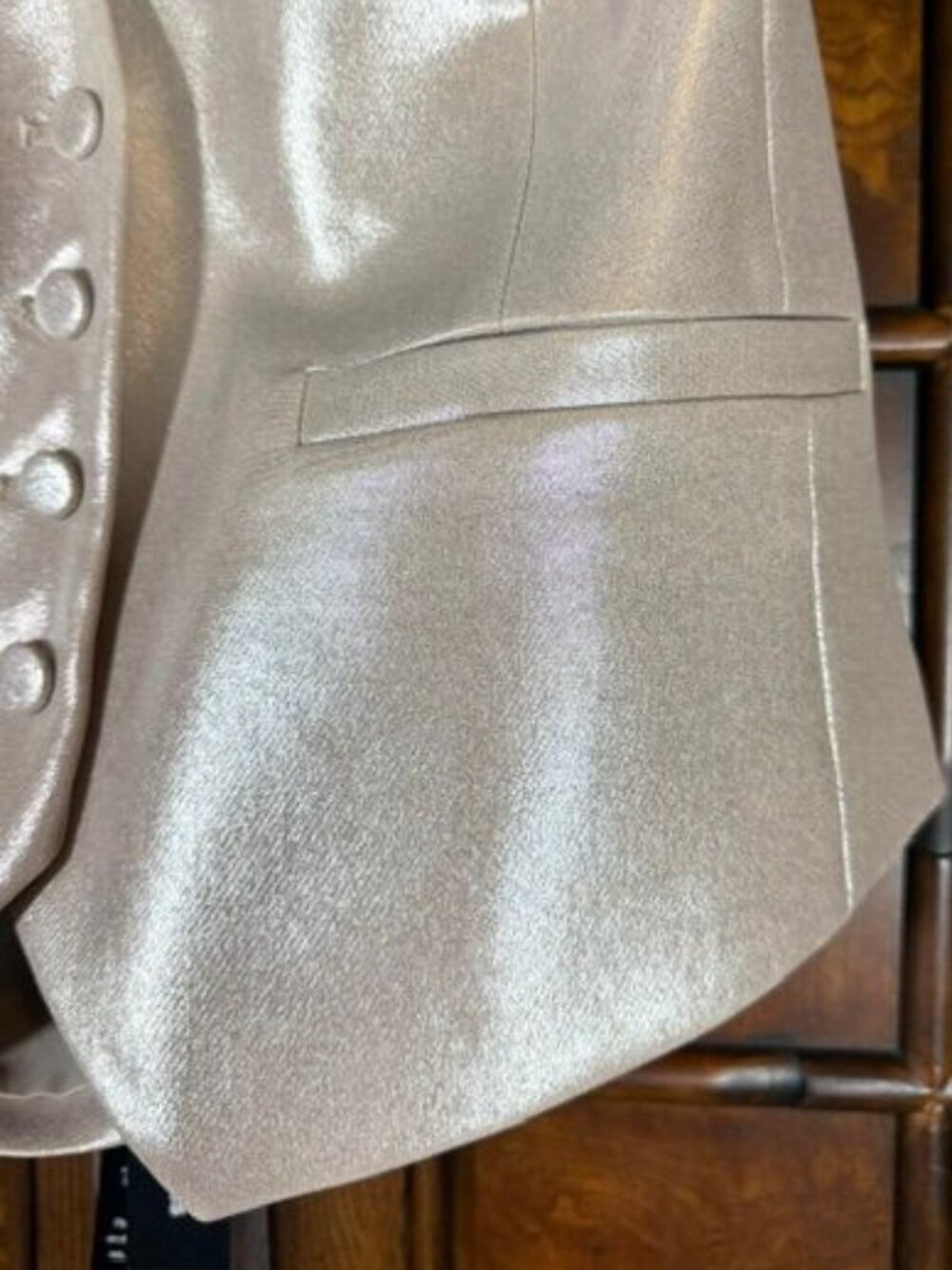 Express Metallic Beige Button Front Back Belt Stretch Halter Vest - Picture 3 of 10